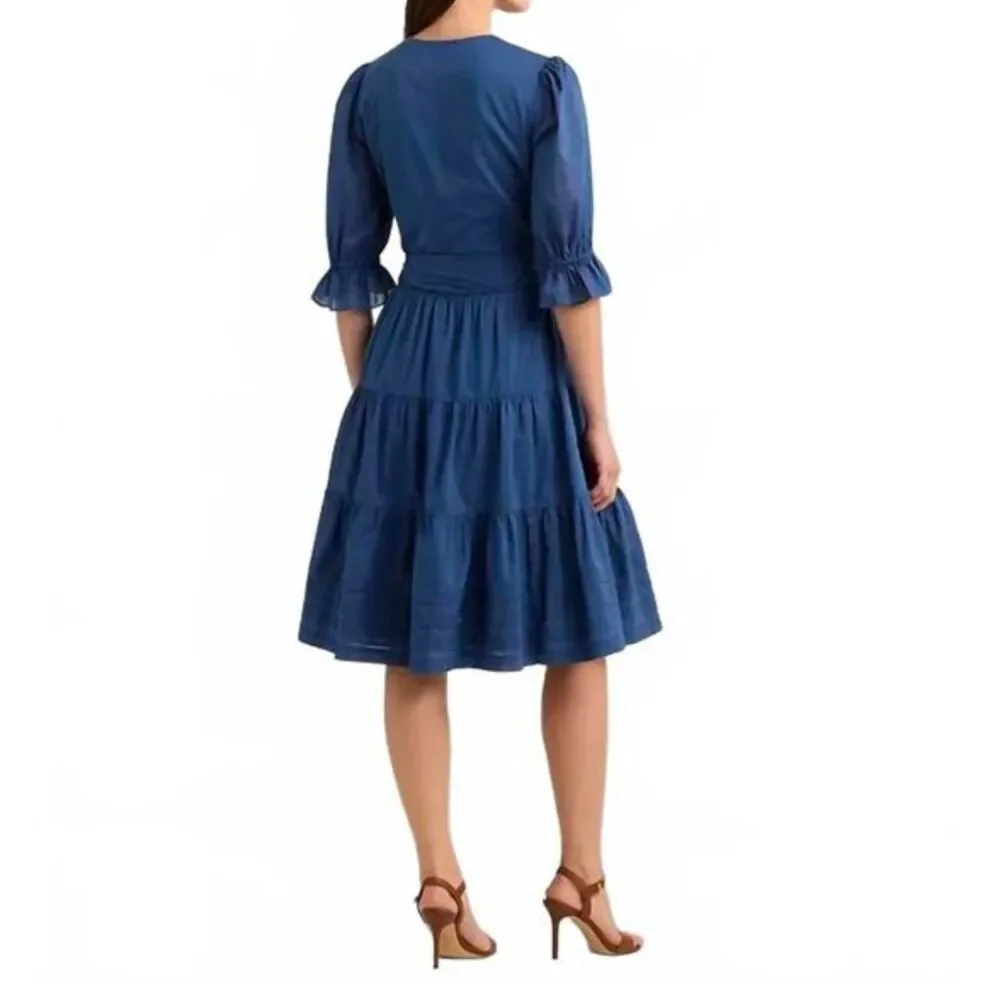 Lauren Ralph Lauren Indigo Dusk Tie-Front Cotton Voile Surplice Dress Size 10